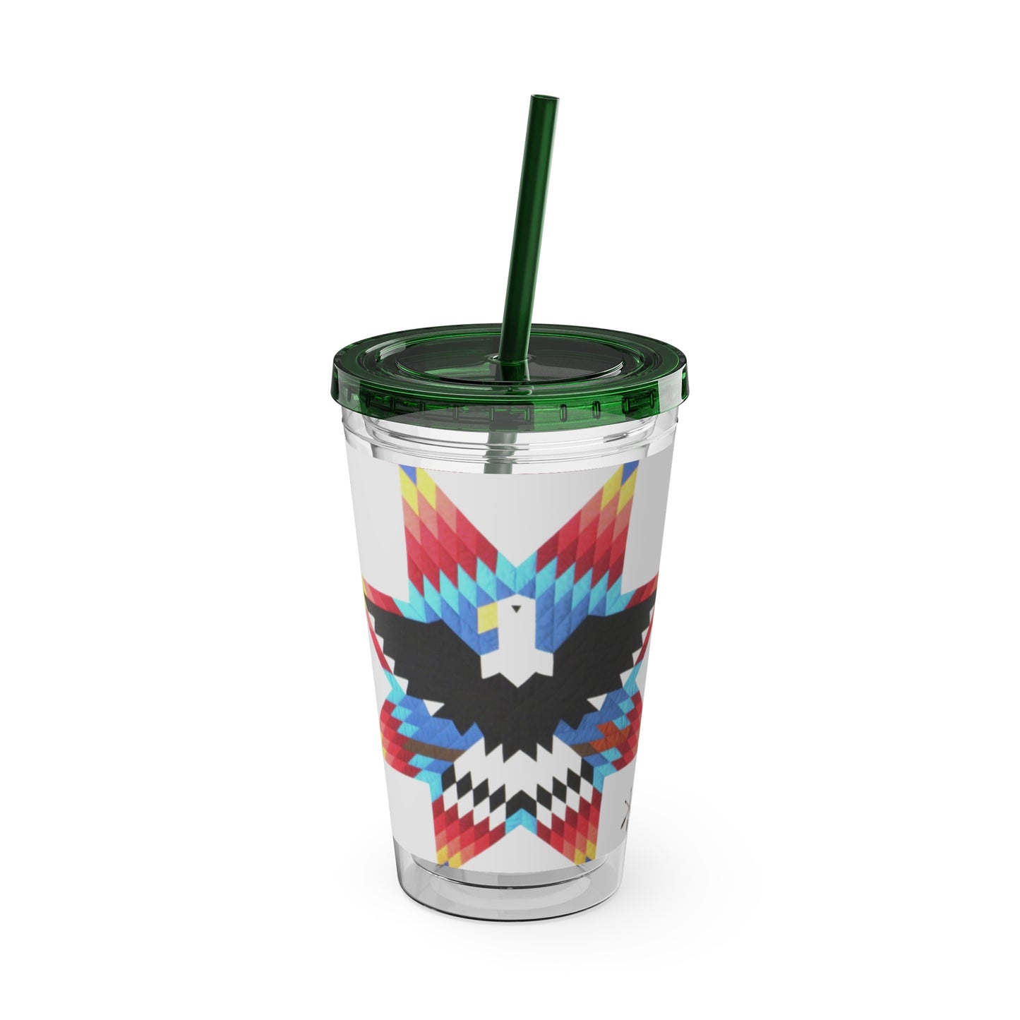 Onci 16oz Sunsplash Tumbler with Straw — Southwestern Eagle Pattern, Insulated Travel Cup
