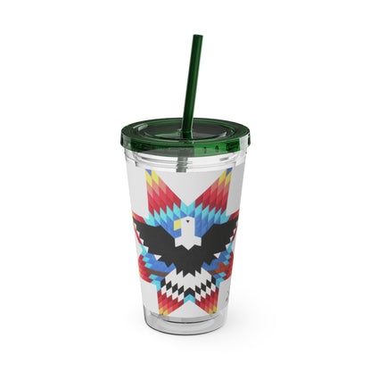 Onci 16oz Sunsplash Tumbler with Straw — Southwestern Eagle Pattern, Insulated Travel Cup