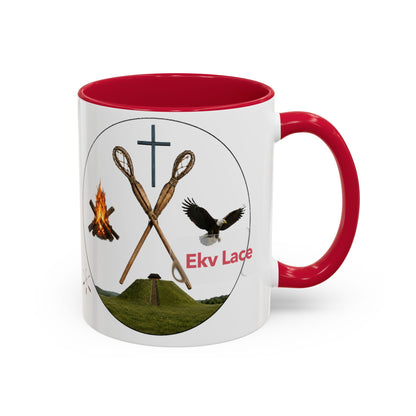 Kialegee Adventure Mug — 'Ekv Lace' Cross, Eagle & Campfire Ceramic Coffee Cup (11oz/15oz)