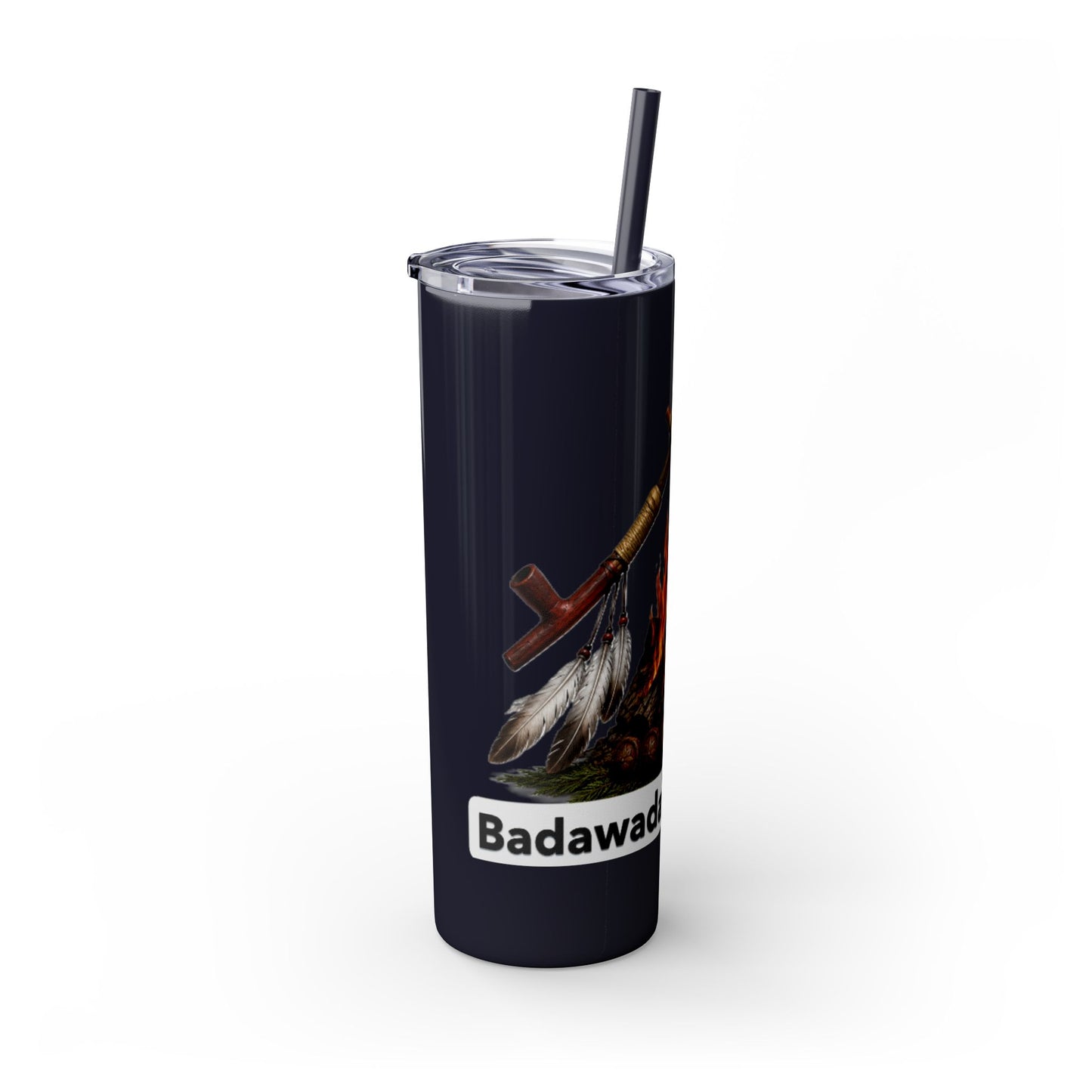 Pottawatomie Campfire Badge Skinny Tumbler 20oz — Badawadame Nation Design