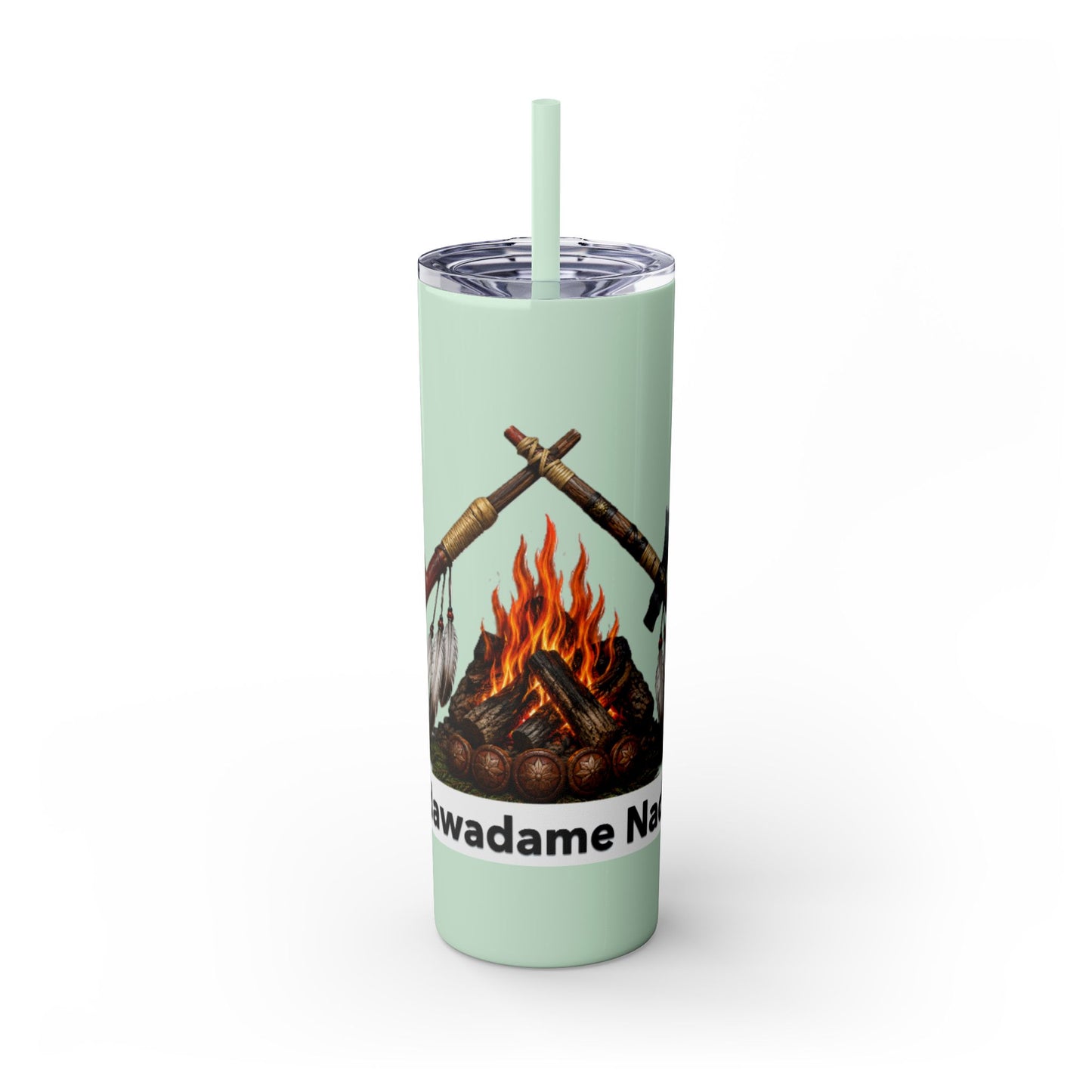 Pottawatomie Campfire Badge Skinny Tumbler 20oz — Badawadame Nation Design
