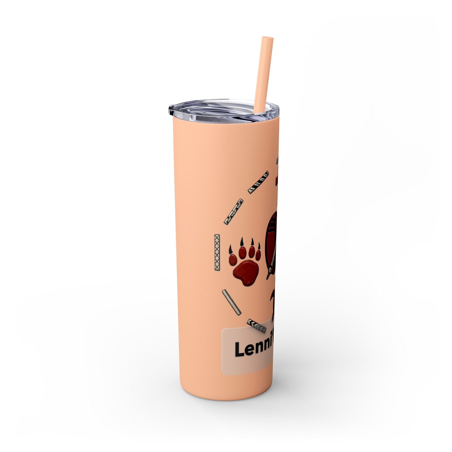 Delaware East Personalized 20oz Skinny Tumbler with Straw — Custom Name Tribal Crest Design