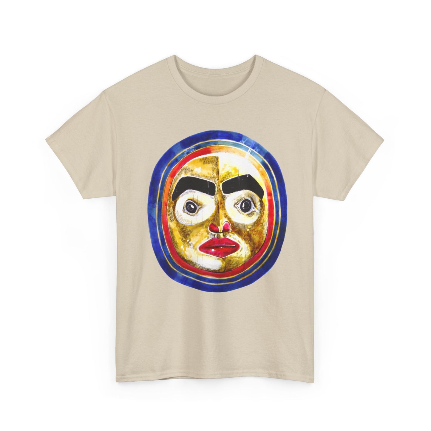 Moon Mask Art Tee — Colorful Surreal Face Graphic T-Shirt
