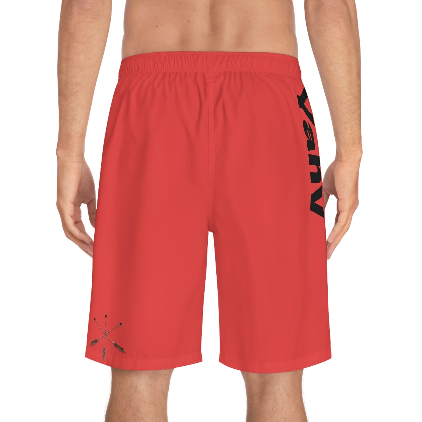 Mvskoke Wolf Silhouette Men's Board Shorts — Black & White Graphic Swim Trunks