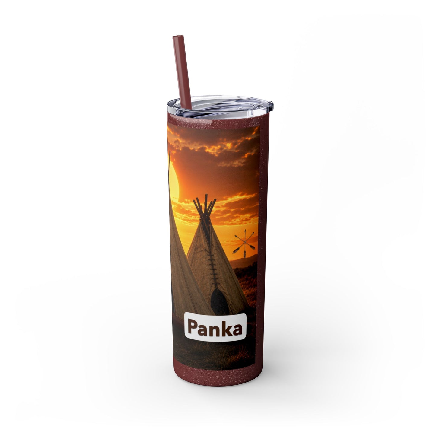 Ponca Sunset Teepee Skinny Tumbler — 20oz Insulated Straw Cup
