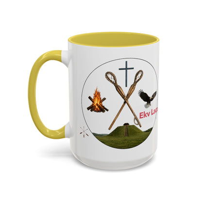 Kialegee Adventure Mug — 'Ekv Lace' Cross, Eagle & Campfire Ceramic Coffee Cup (11oz/15oz)