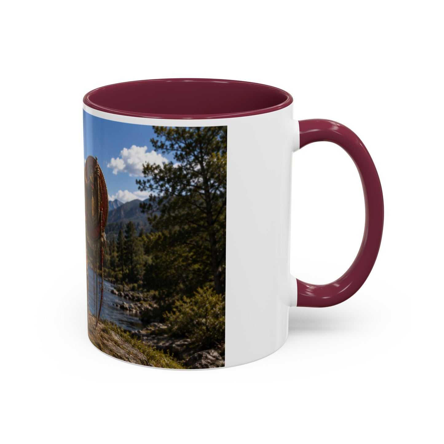 Chickasaw Warrior Statue Scenic Mug — Mythic Landscape Coffee Cup (11oz/15oz)