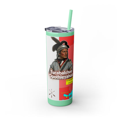 Opothleyahola Skinny Tumbler – Colorful Native American Portrait Design, 20oz Stainless Straw Cup