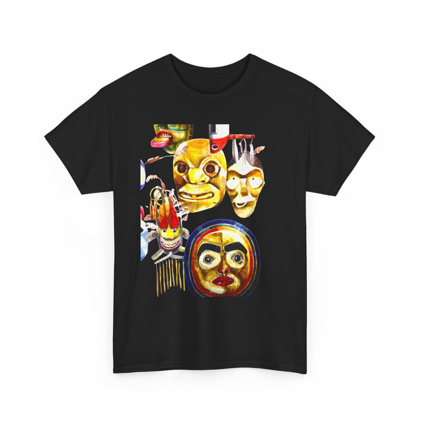 Mask Print Tee — Tribal Mask Artwork T‑Shirt with Arrow Backprint