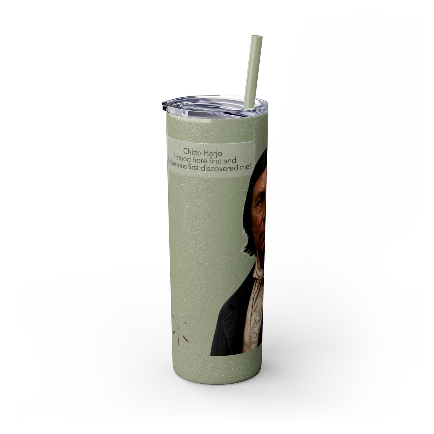 Chitto Harjo 20oz Skinny Tumbler with Classic Native American Portrait — Travel Straw Cup