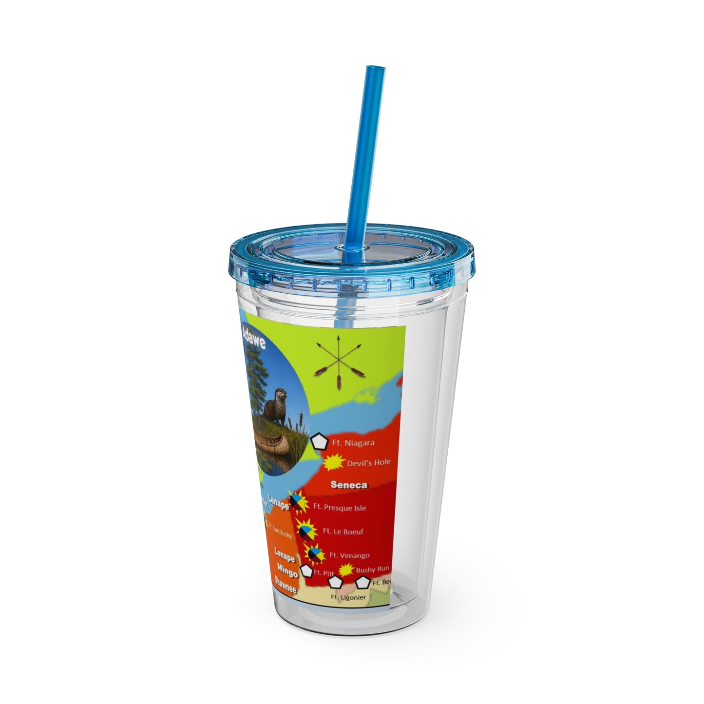 Pontiac Indigenous Nations Map Tumbler — 16oz Sunsplash Straw Cup