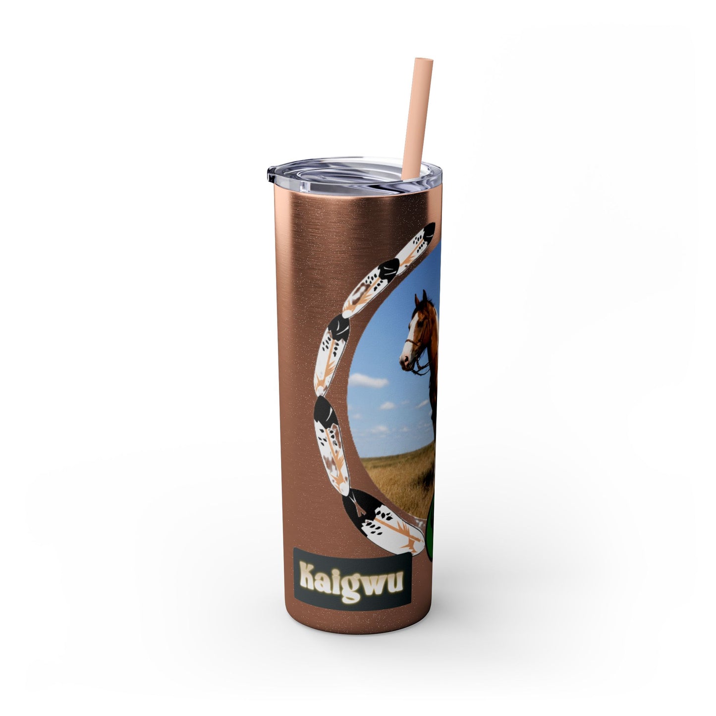 Kiowa Native Warrior on Horse 20oz Skinny Tumbler — Indigenous Heritage Travel Cup with Straw
