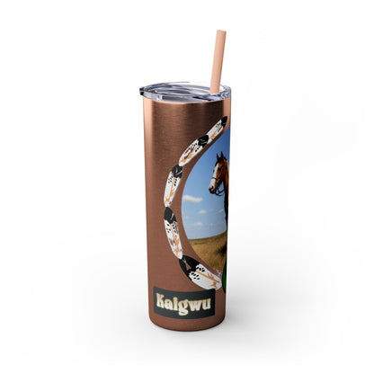Kiowa Native Warrior on Horse 20oz Skinny Tumbler — Indigenous Heritage Travel Cup with Straw
