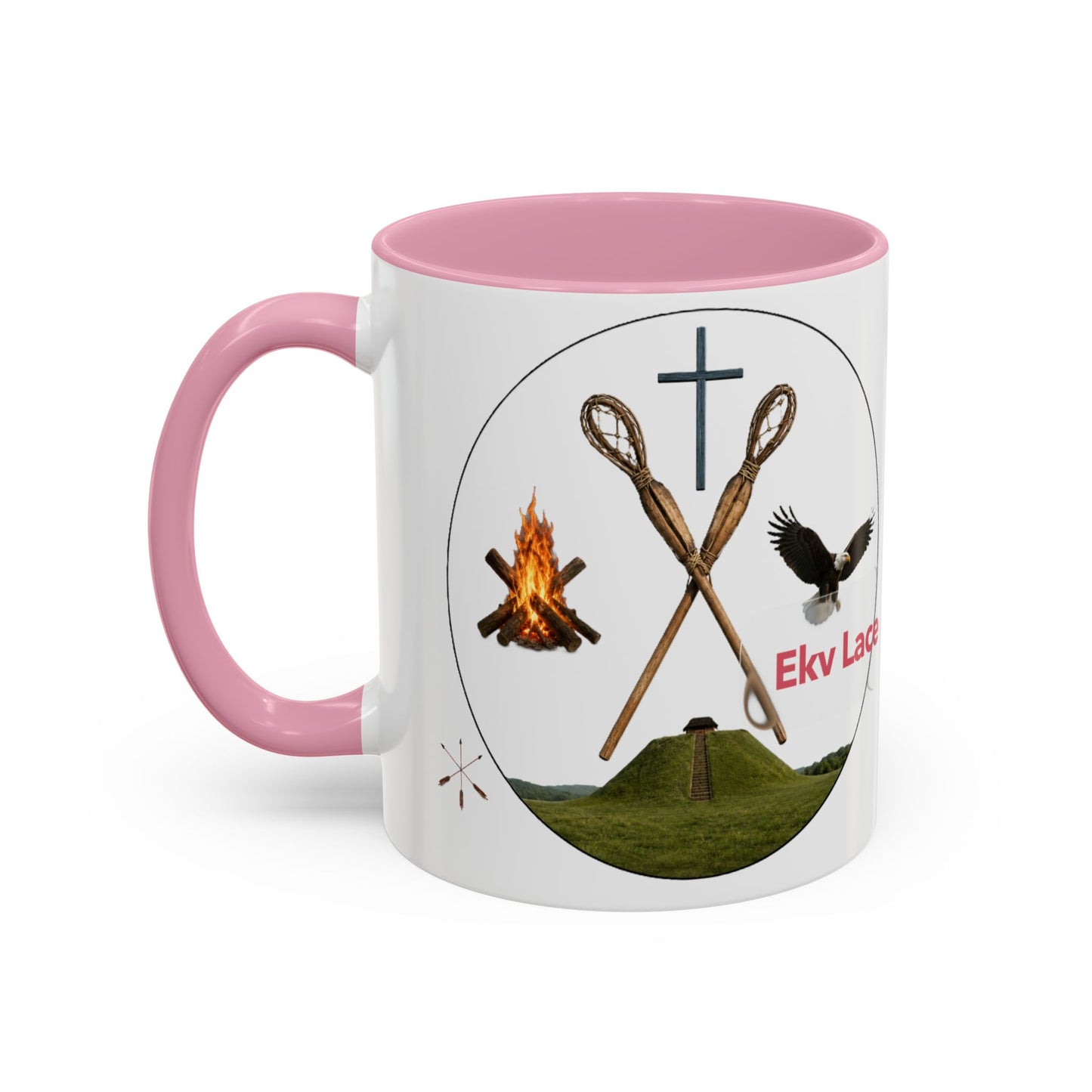 Kialegee Adventure Mug — 'Ekv Lace' Cross, Eagle & Campfire Ceramic Coffee Cup (11oz/15oz)