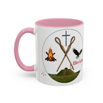 Kialegee Adventure Mug — 'Ekv Lace' Cross, Eagle & Campfire Ceramic Coffee Cup (11oz/15oz)