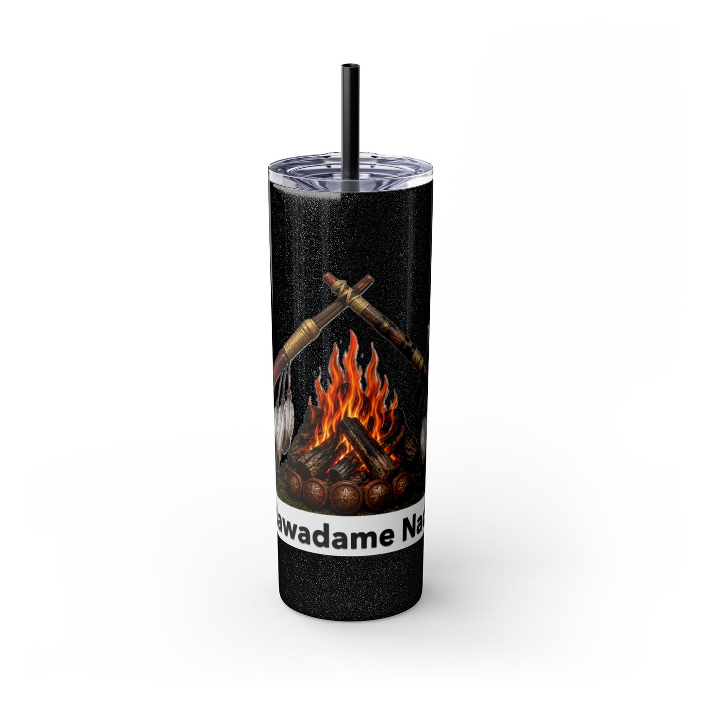 Pottawatomie Campfire Badge Skinny Tumbler 20oz — Badawadame Nation Design