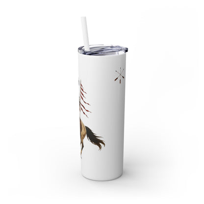 Comanche Numunah Warrior Horse 20oz Skinny Tumbler with Straw — Native American Inspired Travel Cup