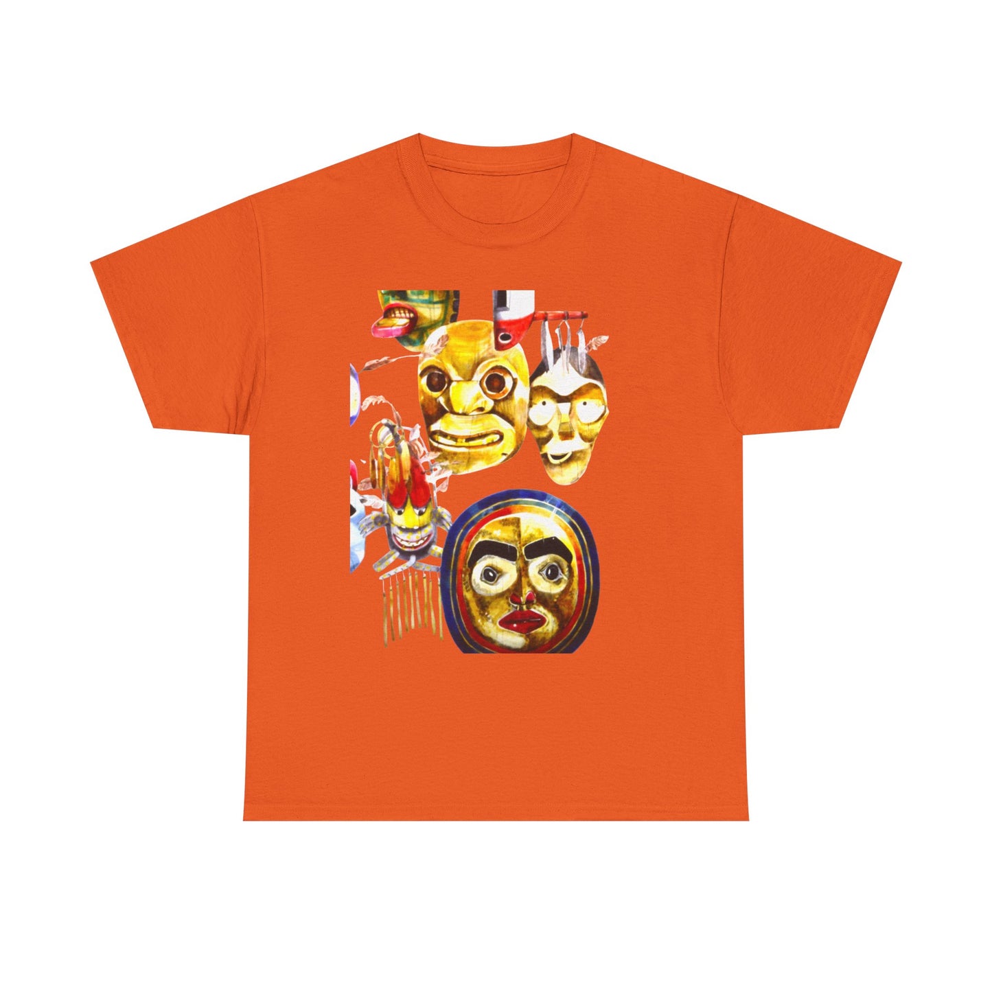 Mask Print Tee — Tribal Mask Artwork T‑Shirt with Arrow Backprint