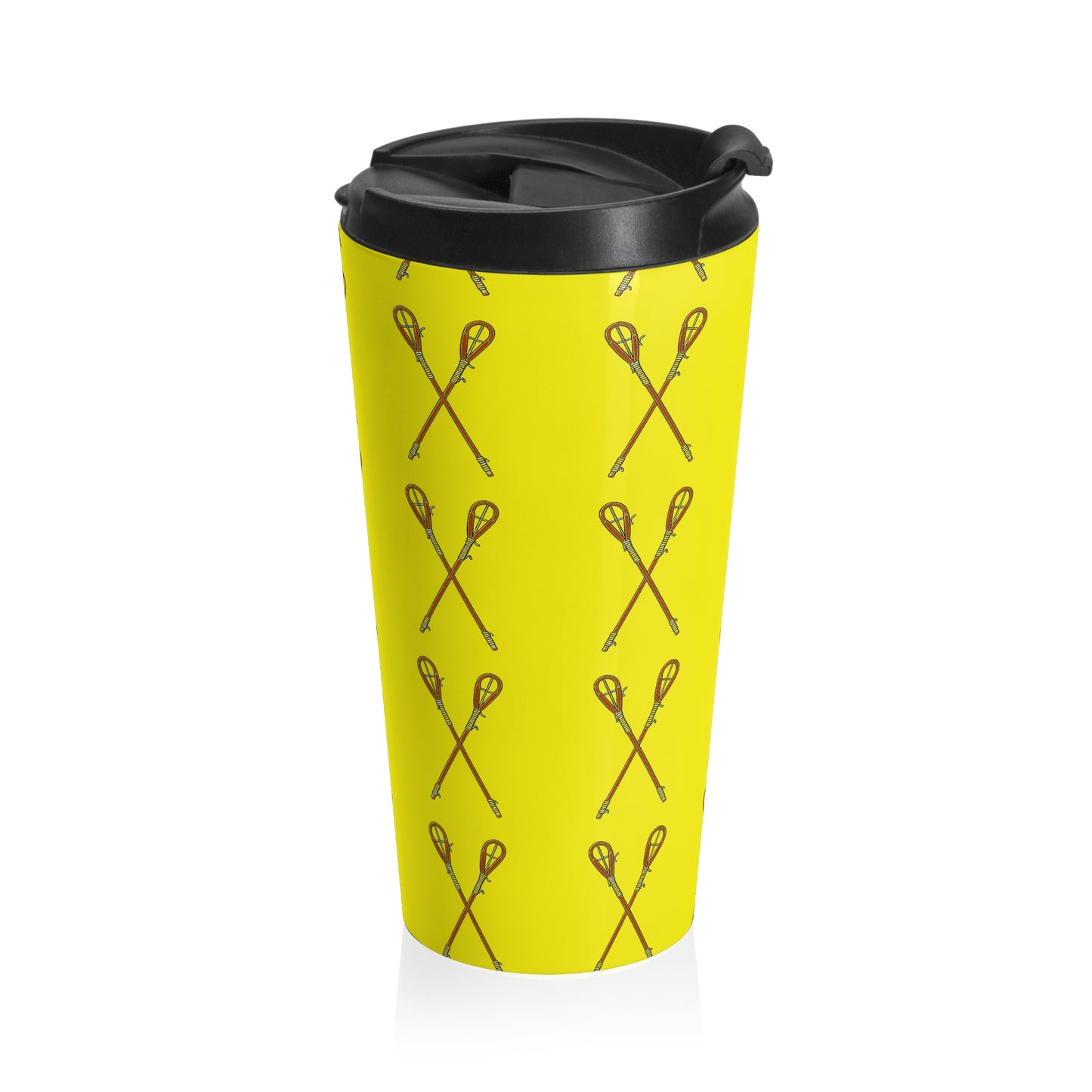Lacrosse Pattern Stainless Steel Travel Mug — Yellow Lacrosse Stick Tumbler