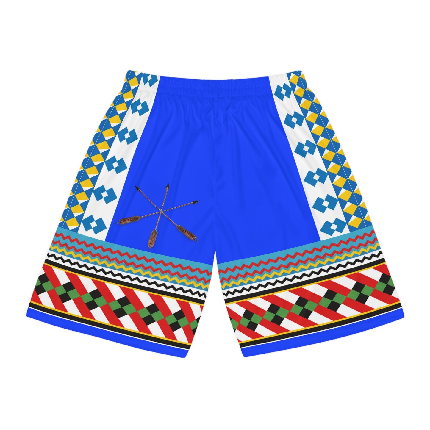 Blue Seminole Inspired Pattern Basketball Shorts — Colorful Geometric AOP Athletic Shorts
