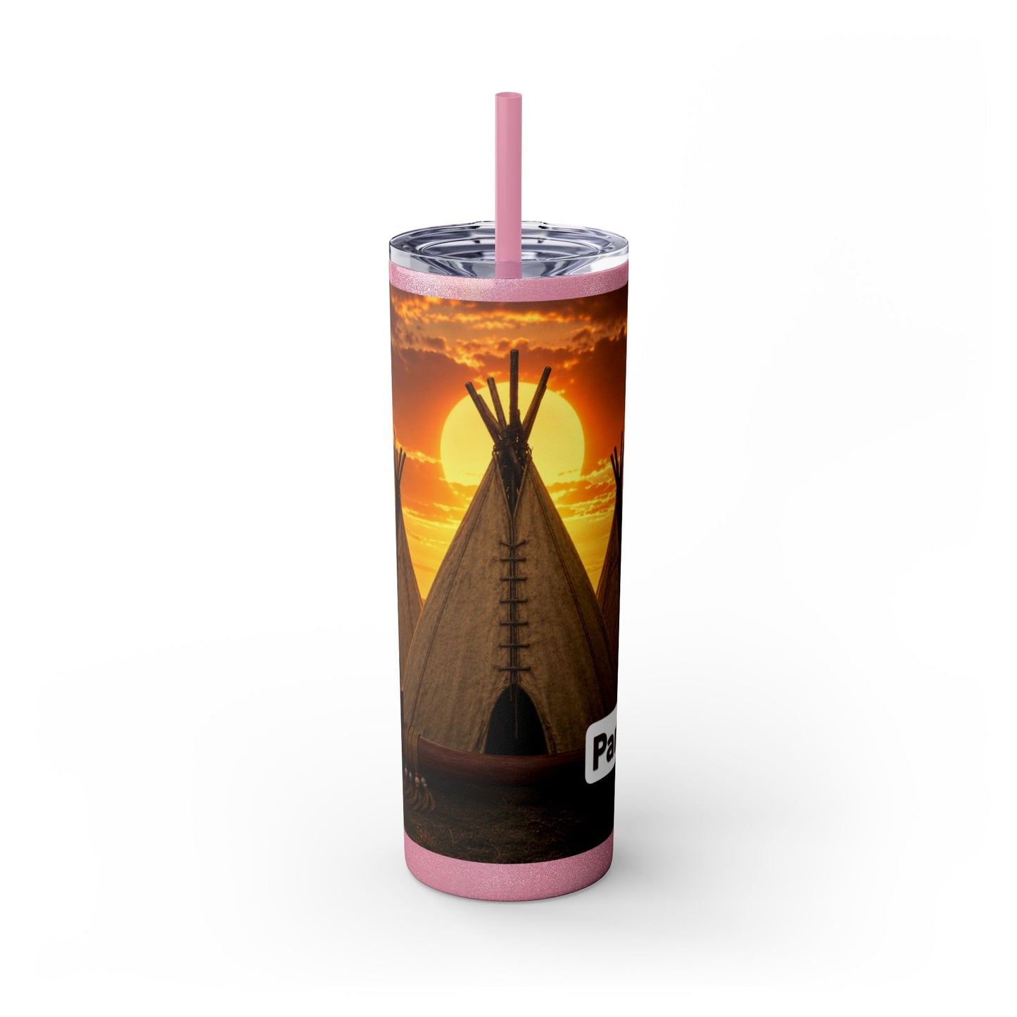 Ponca Sunset Teepee Skinny Tumbler — 20oz Insulated Straw Cup