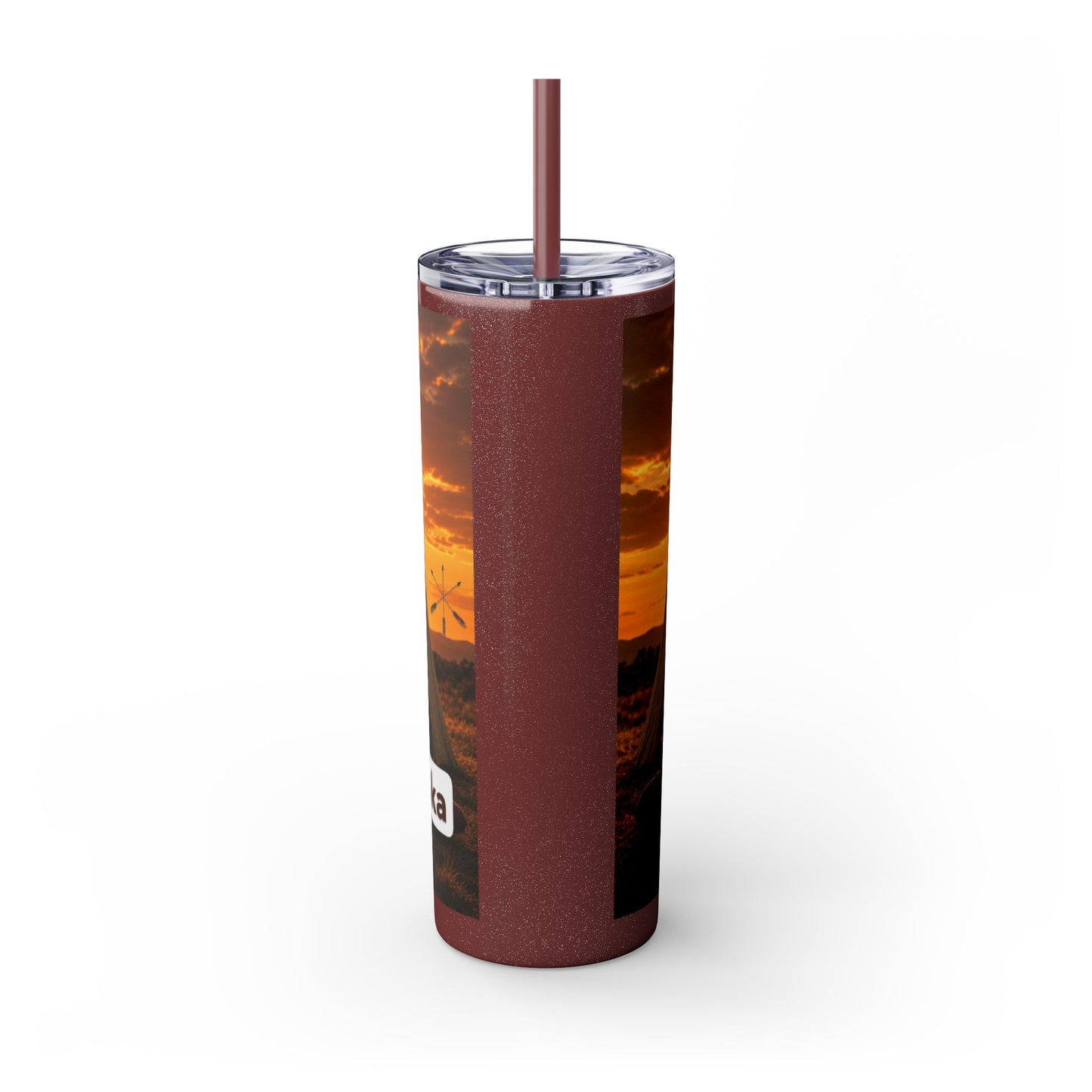 Ponca Sunset Teepee Skinny Tumbler — 20oz Insulated Straw Cup