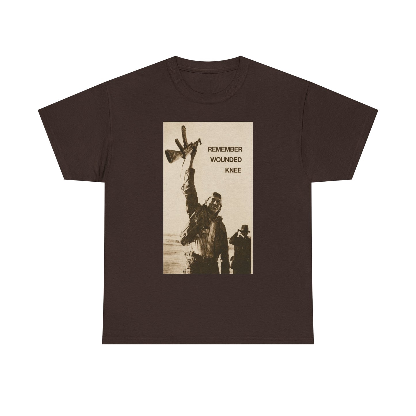 T-Shirt — 'Remember Wounded Knee' Historical Protest Tee with Arrow Emblem