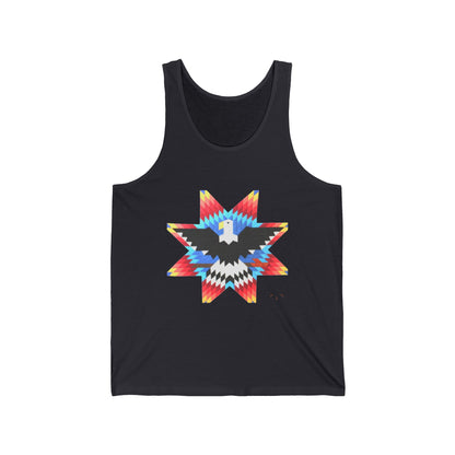 Native-Inspired Eagle Star Tank Top — Geometric Tribal Arrow Back Graphic