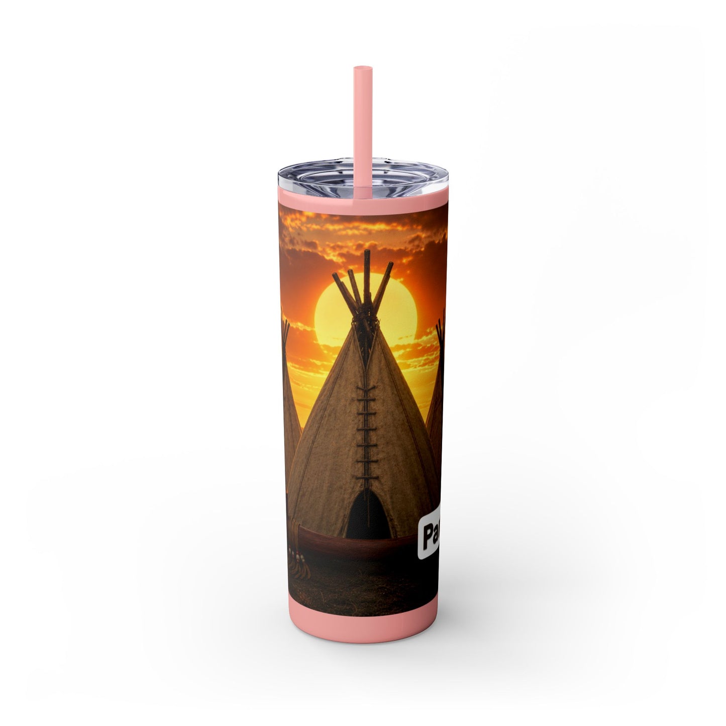 Ponca Sunset Teepee Skinny Tumbler — 20oz Insulated Straw Cup