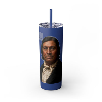 Chitto Harjo 20oz Skinny Tumbler with Classic Native American Portrait — Travel Straw Cup