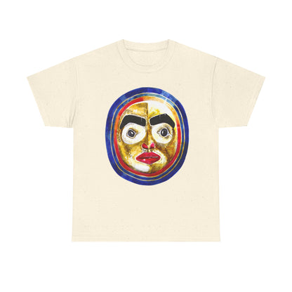 Moon Mask Art Tee — Colorful Surreal Face Graphic T-Shirt