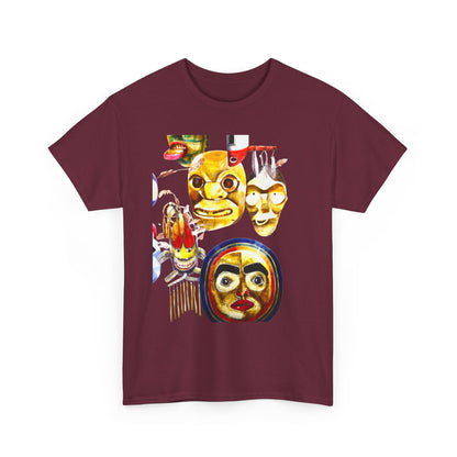 Mask Print Tee — Tribal Mask Artwork T‑Shirt with Arrow Backprint