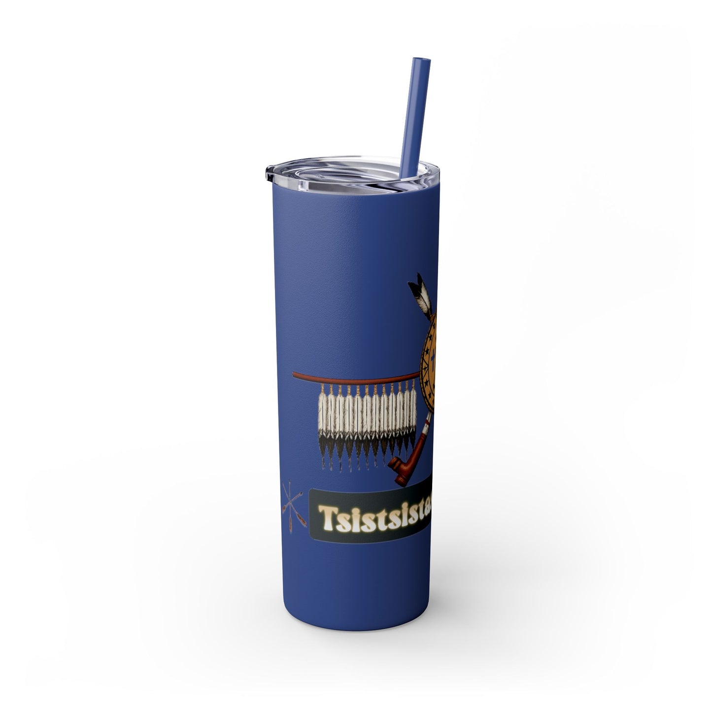 Cheyenne Arapaho 20oz Skinny Tumbler — Native American Shield & Arrows Design (Tsistsistas - Hinono'eitiit)