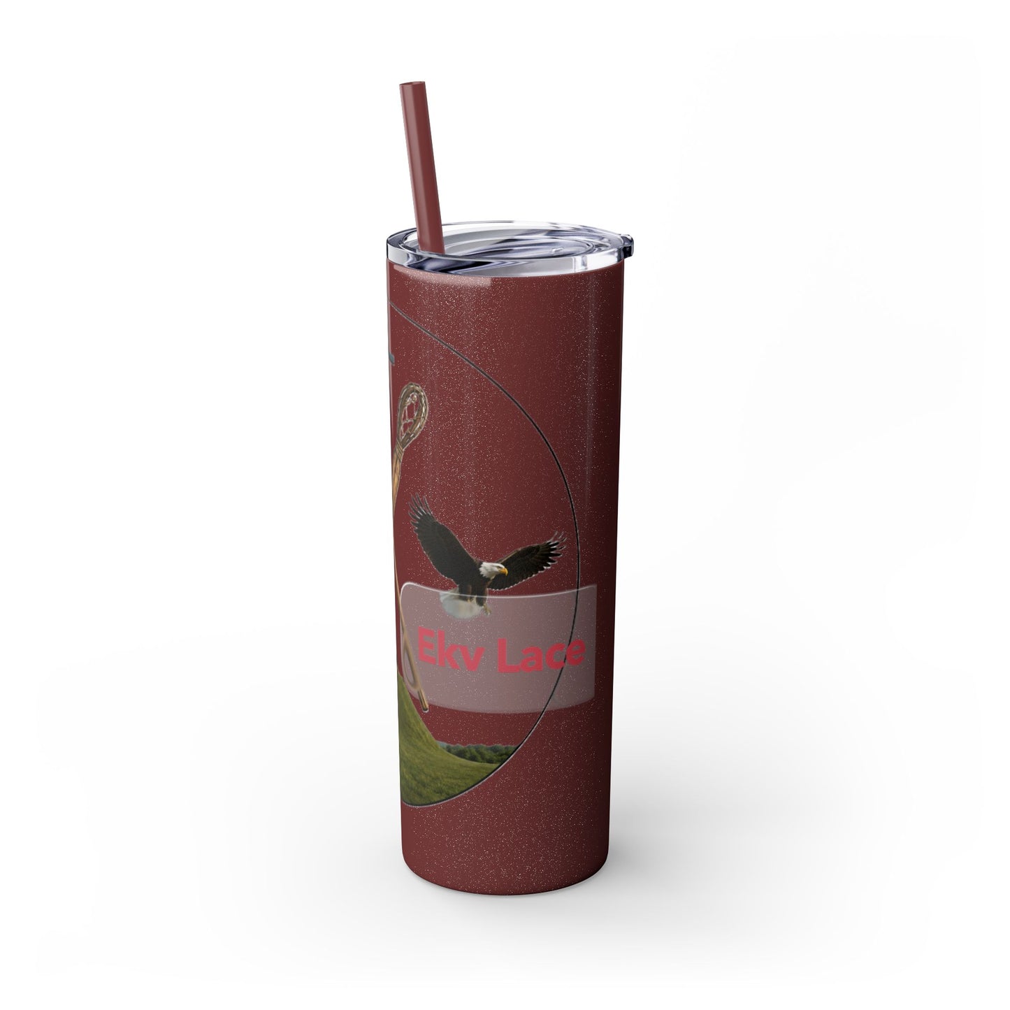 Kialegee 20oz Skinny Tumbler — Faith & Outdoor Lacrosse Design with Cross, Sticks, Campfire