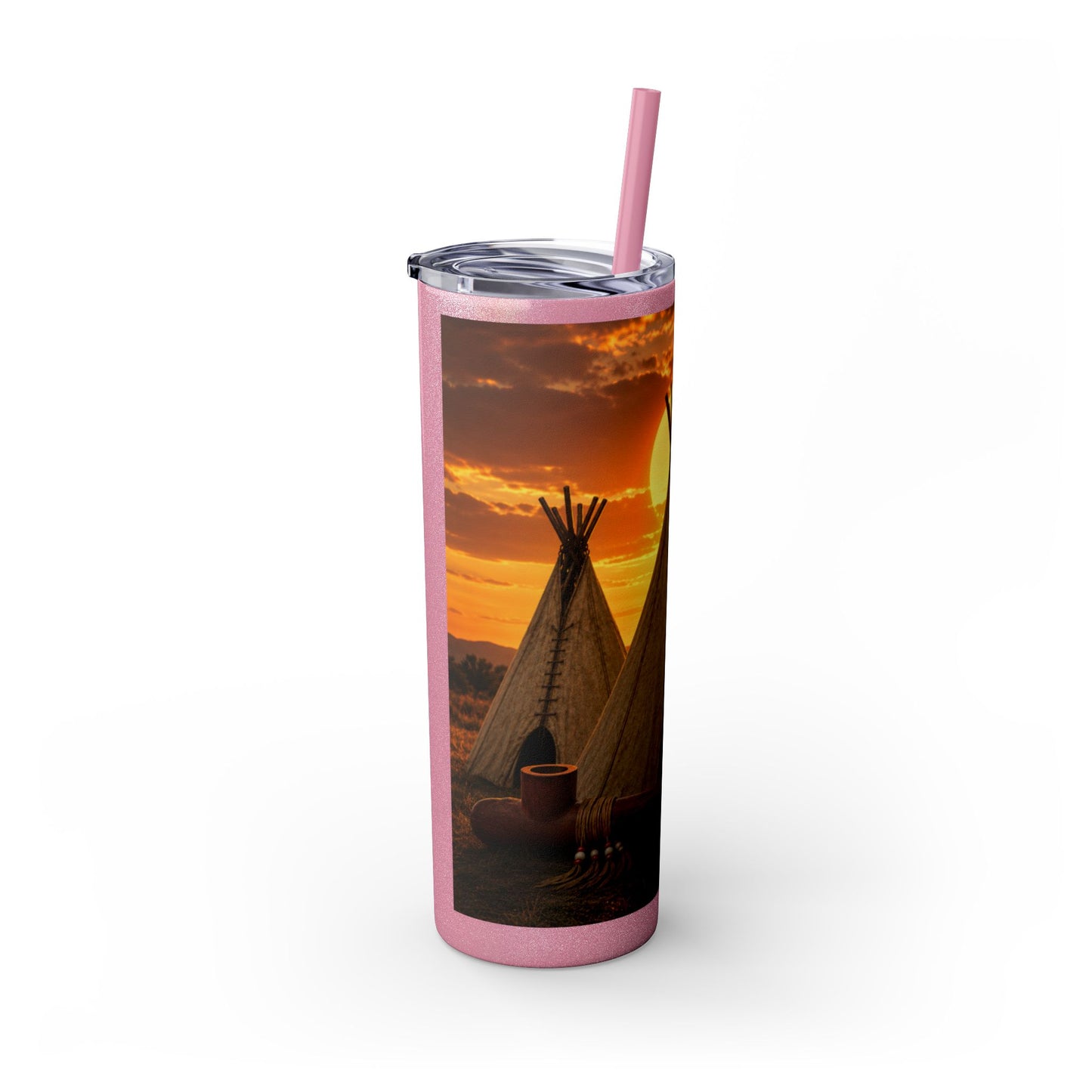 Ponca Sunset Teepee Skinny Tumbler — 20oz Insulated Straw Cup