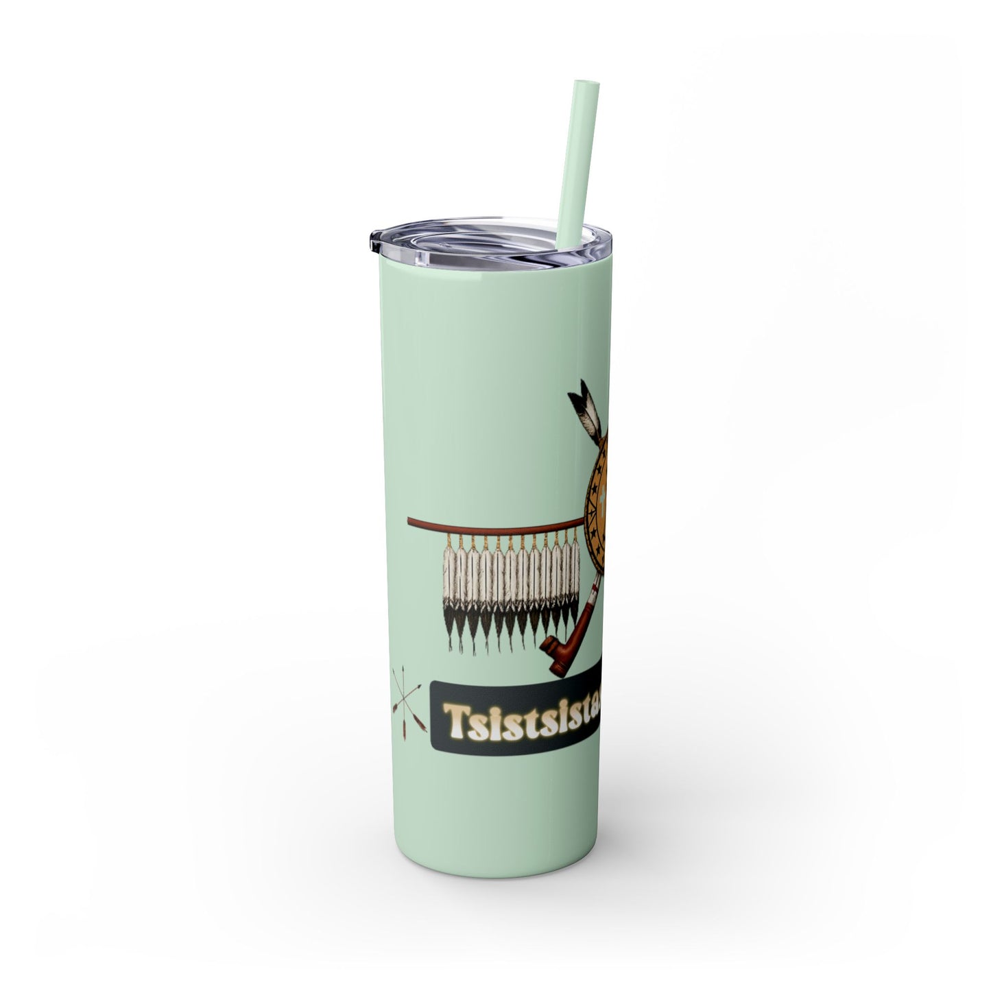 Cheyenne Arapaho 20oz Skinny Tumbler — Native American Shield & Arrows Design (Tsistsistas - Hinono'eitiit)