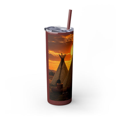 Ponca Sunset Teepee Skinny Tumbler — 20oz Insulated Straw Cup