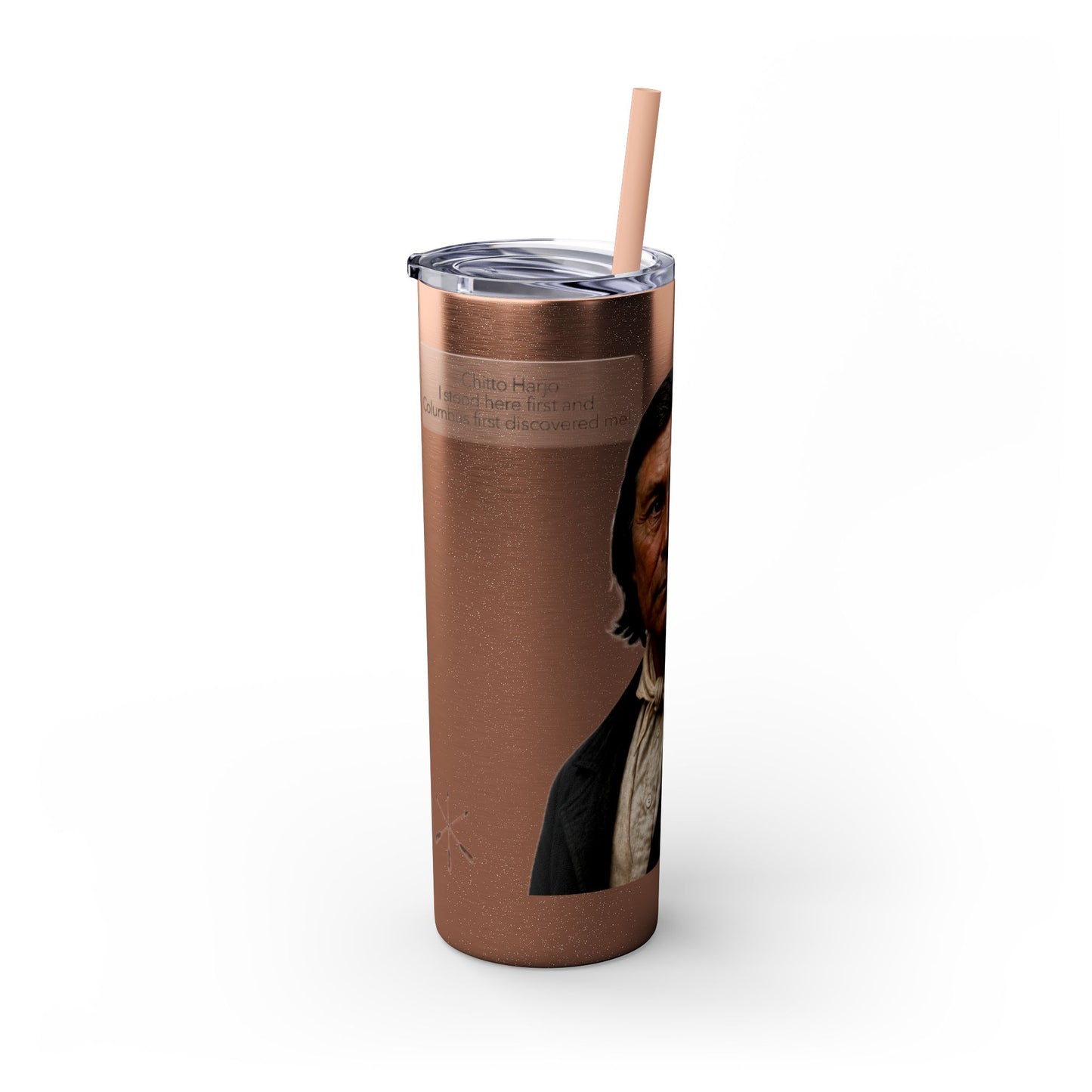 Chitto Harjo 20oz Skinny Tumbler with Classic Native American Portrait — Travel Straw Cup