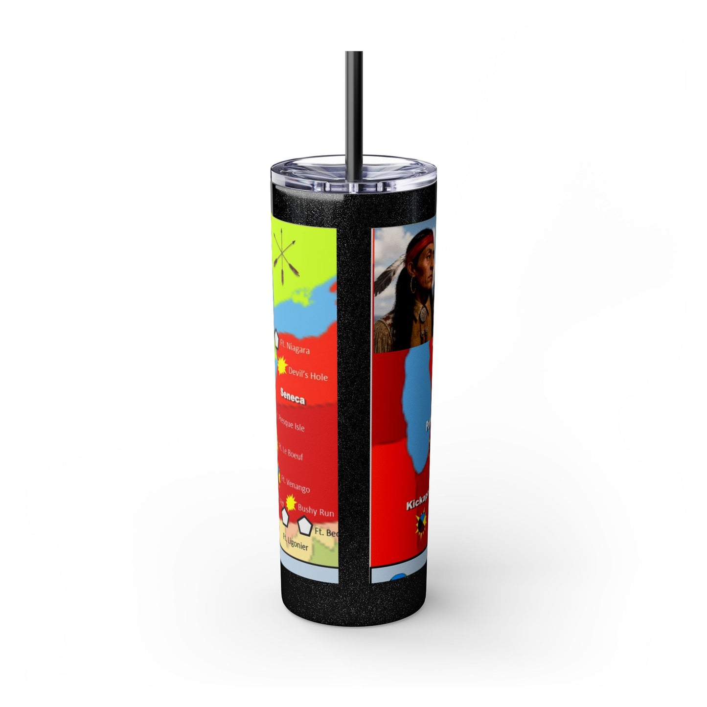 Pontiac Native Nations Map Skinny Tumbler — 20oz Travel Cup with Straw