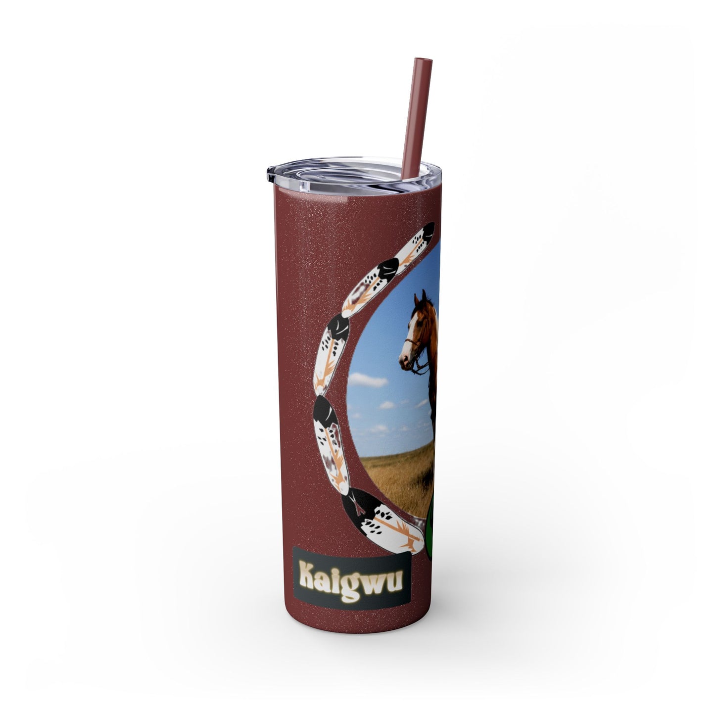 Kiowa Native Warrior on Horse 20oz Skinny Tumbler — Indigenous Heritage Travel Cup with Straw