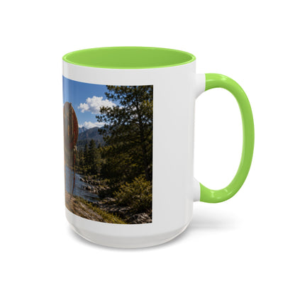 Chickasaw Warrior Statue Scenic Mug — Mythic Landscape Coffee Cup (11oz/15oz)