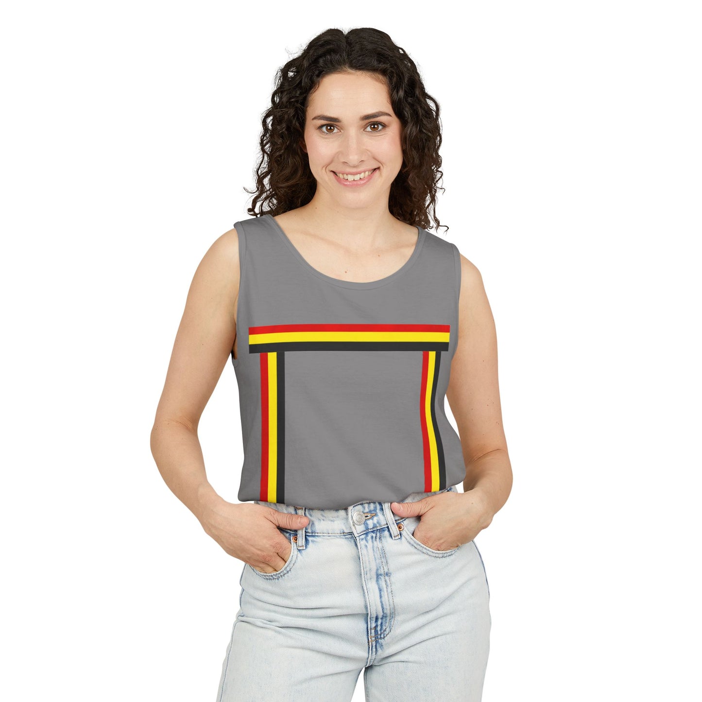 Ribbon shirt inspired Tank Top — Red Black Gold Striped Graphic Tank