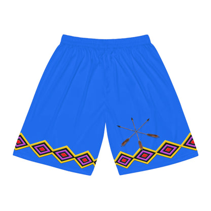 Bear BlueTribal Basketball Shorts — Red AOP Athletic Shorts with Bear & Arrow Motif