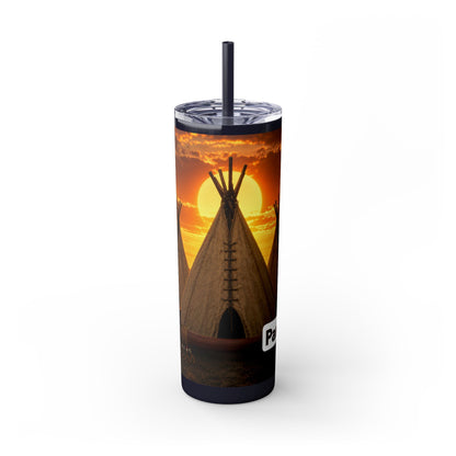 Ponca Sunset Teepee Skinny Tumbler — 20oz Insulated Straw Cup