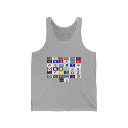 Flag Grid & Arrow Minimalist Tank Top — Graphic Travel & Adventure Muscle Tee
