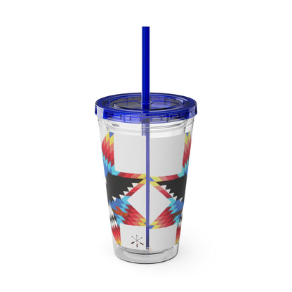 Onci 16oz Sunsplash Tumbler with Straw — Southwestern Eagle Pattern, Insulated Travel Cup