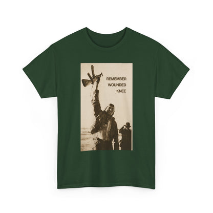 T-Shirt — 'Remember Wounded Knee' Historical Protest Tee with Arrow Emblem