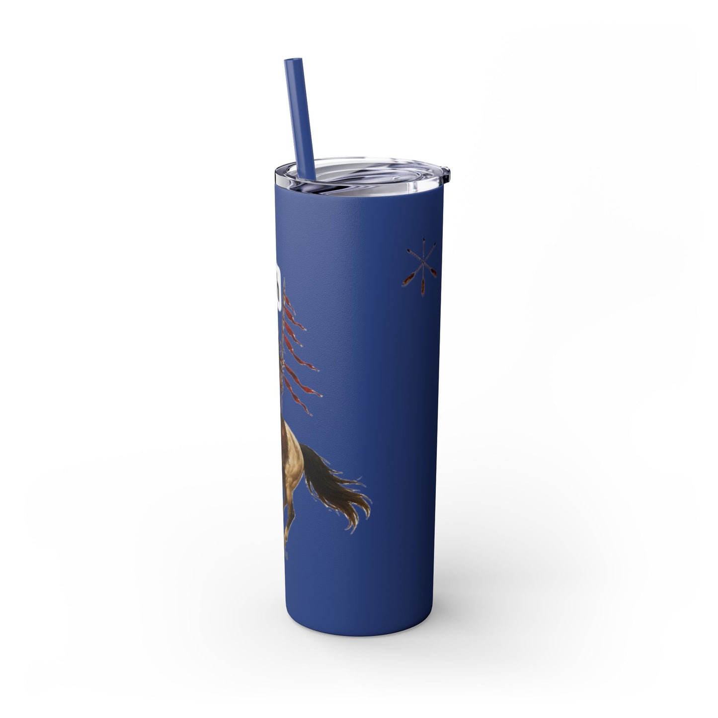 Comanche Numunah Warrior Horse 20oz Skinny Tumbler with Straw — Native American Inspired Travel Cup