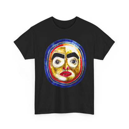 Moon Mask Art Tee — Colorful Surreal Face Graphic T-Shirt