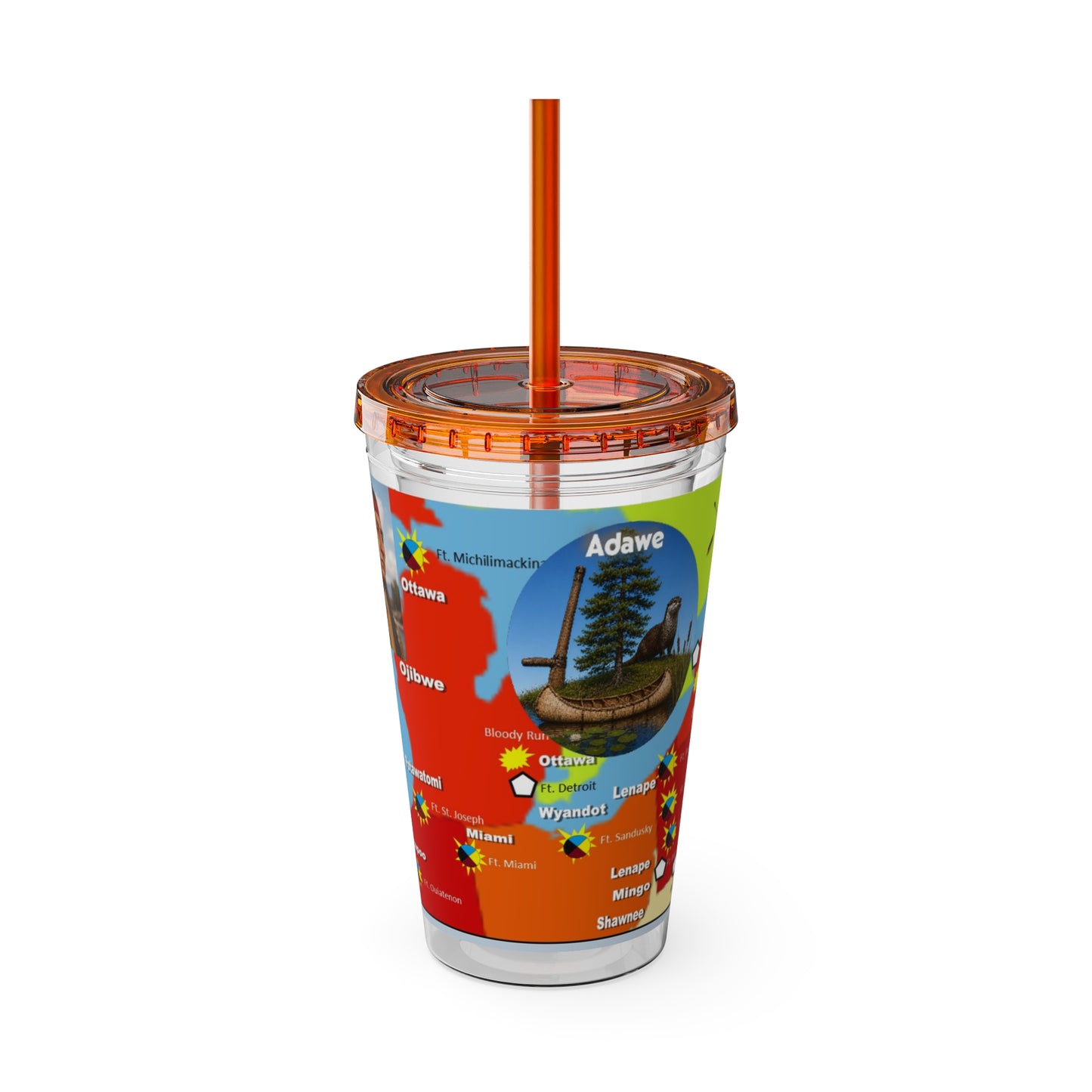 Pontiac Indigenous Nations Map Tumbler — 16oz Sunsplash Straw Cup